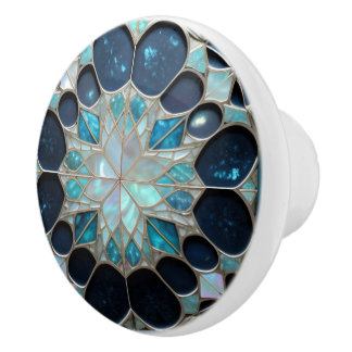Galaxy pearl Winter inspired blue teal offwhite Ceramic Knob