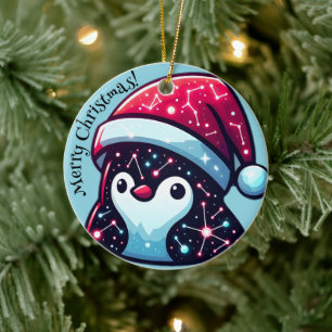 Galaxy Penguin   Cosmic Christmas Ceramic Ornament