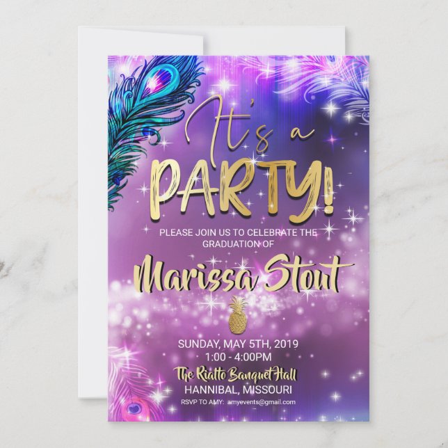 Galaxy Pineapple Graduation Party Invitation (Front)