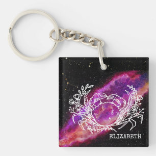 Galaxy Pink Cancer Zodiac Constellation Sign Keychain