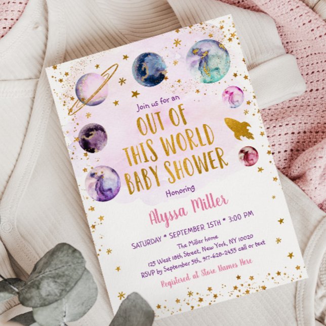 Galaxy Pink Gold Baby Shower Invitation (Creator Uploaded)