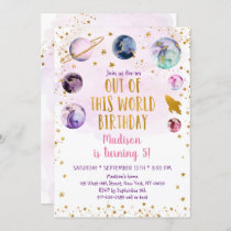 Galaxy Pink Gold Out Of This World Birthday Invitation