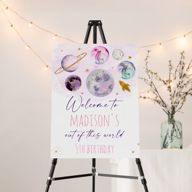 Galaxy Pink Gold Outer Birthday Welcome Foam Board (In Situ (Stand))