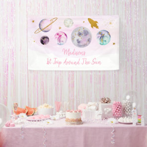 Galaxy Pink Gold Outer Space Birthday Banner