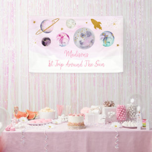 Galaxy Pink Gold Outer Space Birthday Banner