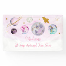 Galaxy Pink Gold Outer Space Birthday Banner