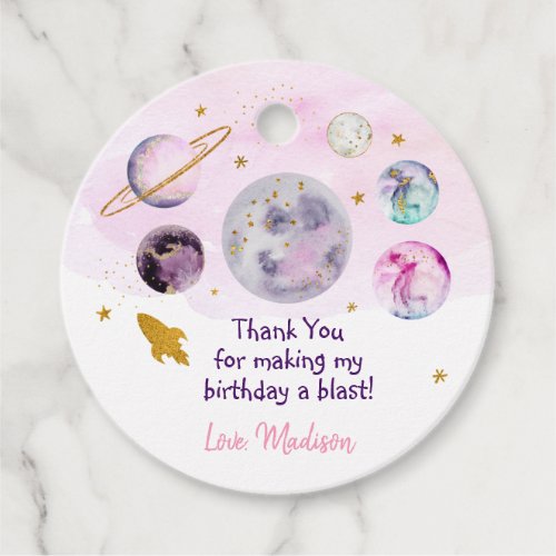 Galaxy Pink Gold Outer Space Birthday Favor Tags