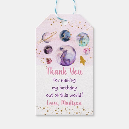 Galaxy Pink Gold Outer Space Birthday Gift Tags