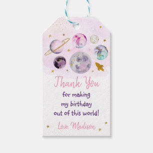 Galaxy Pink Gold Outer Space Birthday Gift Tags
