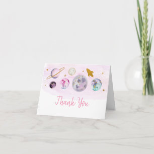 Galaxy Pink Gold Outer Space Birthday Letterpress Thank You Card
