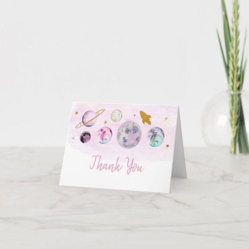 Galaxy Pink Gold Outer Space Birthday Thank You Card