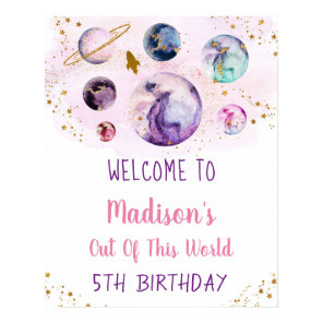 Galaxy Pink Gold Outer Space Birthday Welcome Poster