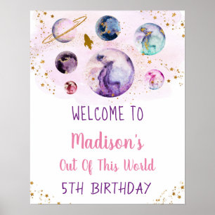 Galaxy Pink Gold Outer Space Birthday Welcome Poster