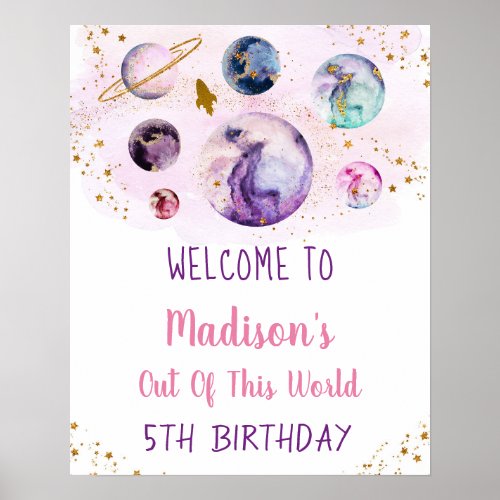 Galaxy Pink Gold Outer Space Birthday Welcome Poster