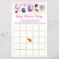 Galaxy Pink Gold Space Baby Shower Bingo Game