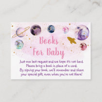 Galaxy Pink Gold Space Baby Shower Book Request Enclosure Card