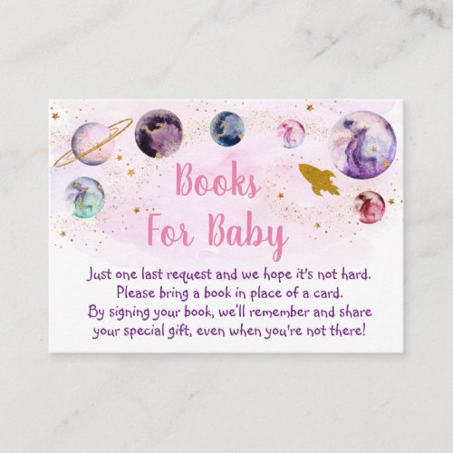 Galaxy Pink Gold Space Baby Shower Book Request Enclosure Card