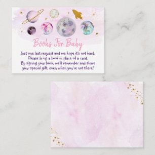 Galaxy Pink Gold Space Baby Shower Book Request Enclosure Card