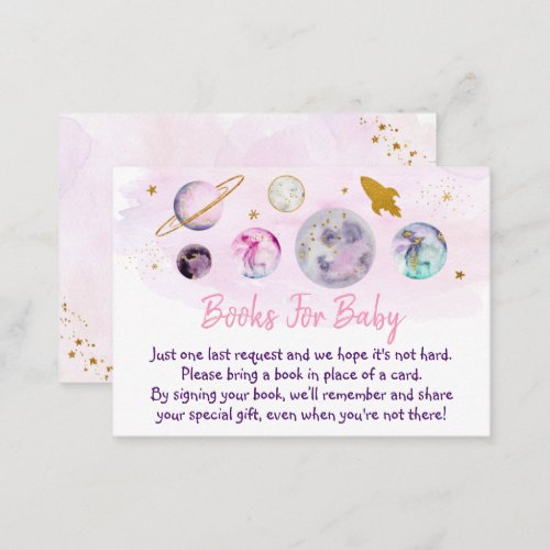 Galaxy Pink Gold Space Baby Shower Book Request Enclosure Card