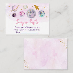 Galaxy Pink Gold Space Baby Shower Diaper Raffle Enclosure Card