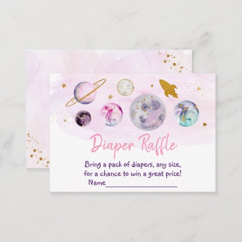 Galaxy Pink Gold Space Baby Shower Diaper Raffle Enclosure Card