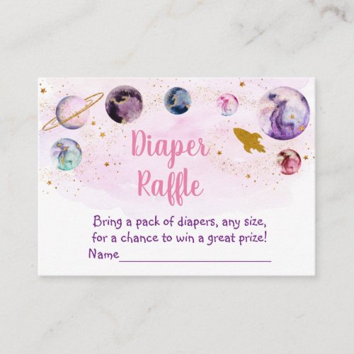 Galaxy Pink Gold Space Baby Shower Diaper Raffle Enclosure Card