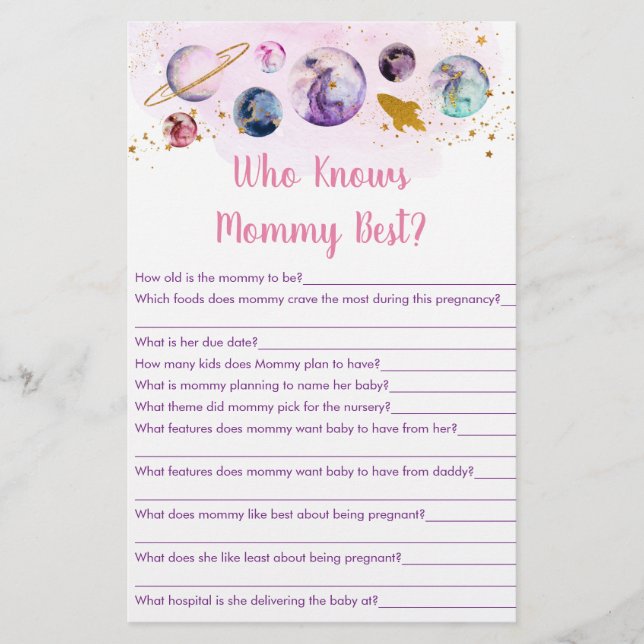 Galaxy Pink Gold Space Who Knows Mommy Best Game (Front)