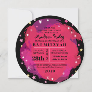 GALAXY Pink Gold Stars Bar Bat Mitzvah Invitation