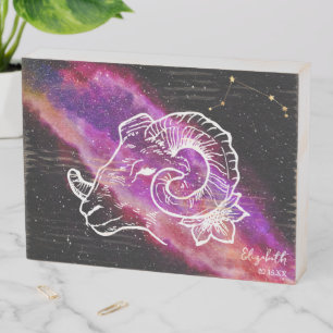 Galaxy Pink Purple Aries Constellation Name Zodiac Wooden Box Sign
