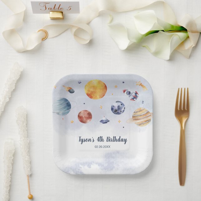 Galaxy Planet Kids Birthday Party Paper Plates (Wedding)