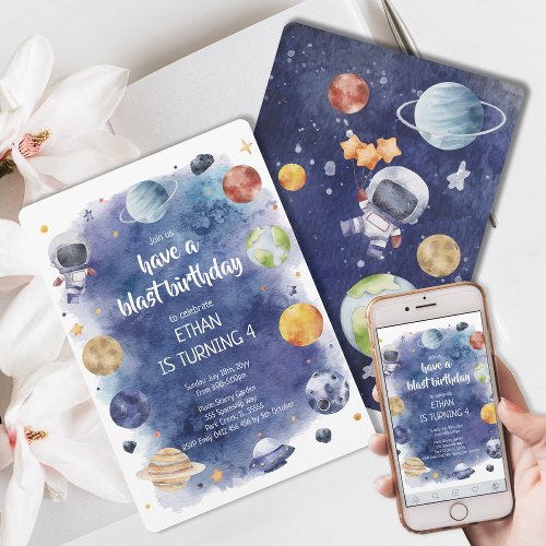 Galaxy Planet Personalize Kids Birthday Party Invitation