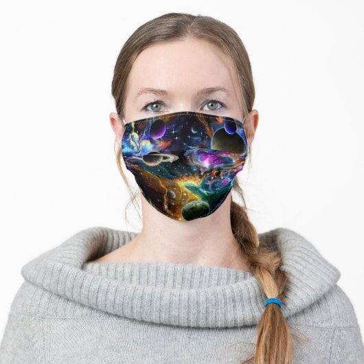Galaxy Planets and Stars Adult Cloth Face Mask (Worn)