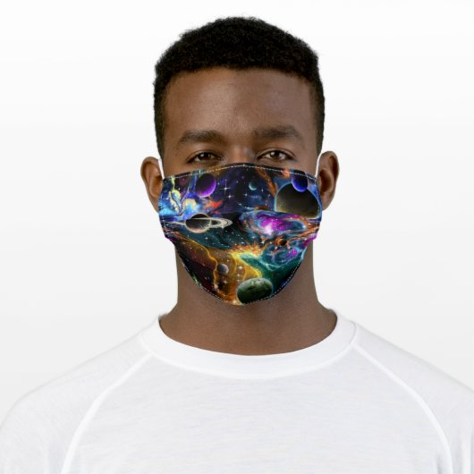 Galaxy Planets and Stars Adult Cloth Face Mask (Worn)