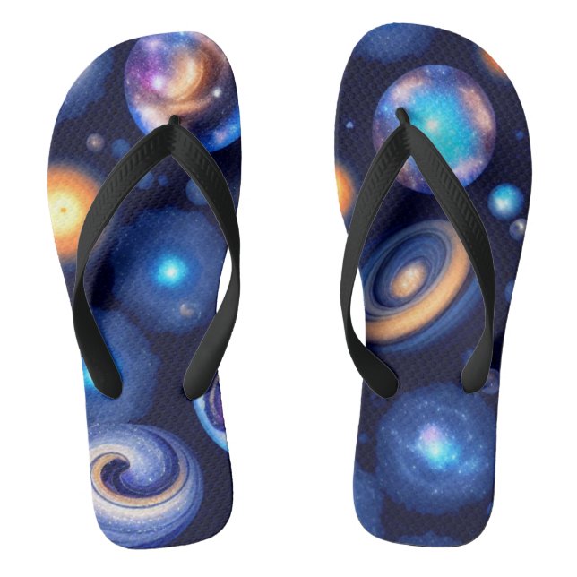 Galaxy Planets Black Sky Flip Flops (Footbed)