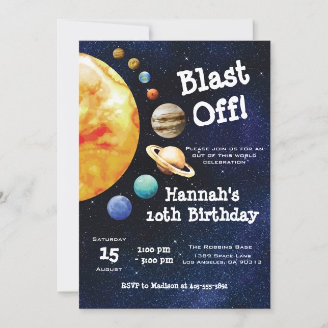 Galaxy Planets Solar System Outer Space Birthday Invitation (Front)