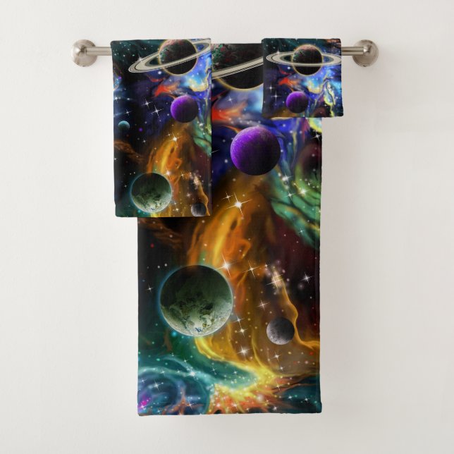 Galaxy Planets Stars Bath Towel Set (Insitu)
