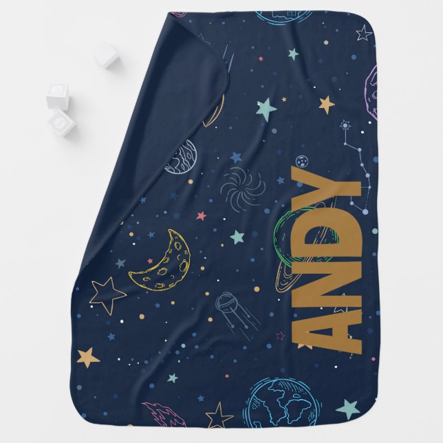 Galaxy Planets Stars Design Outer Space Kids Name Baby Blanket (In Situ)
