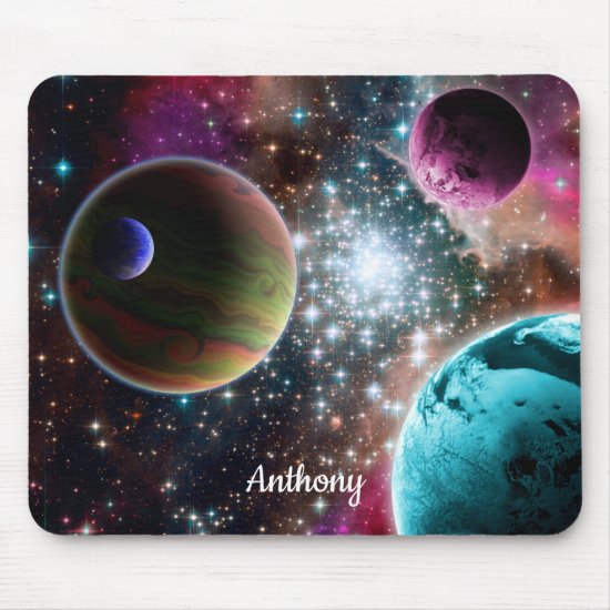 Galaxy Planets Stars Monogram Mouse Pad