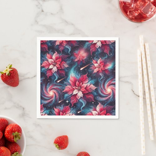 Galaxy Poinsettia Festive Floral Pattern Decoupage Napkins