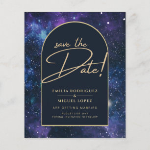 Galaxy Purple Blue Starry Night Wedding Save Date Flyer