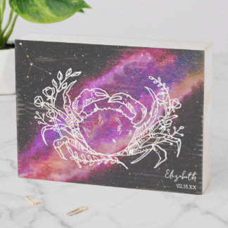 Galaxy Purple Cancer Constellation Name Zodiac Wooden Box Sign