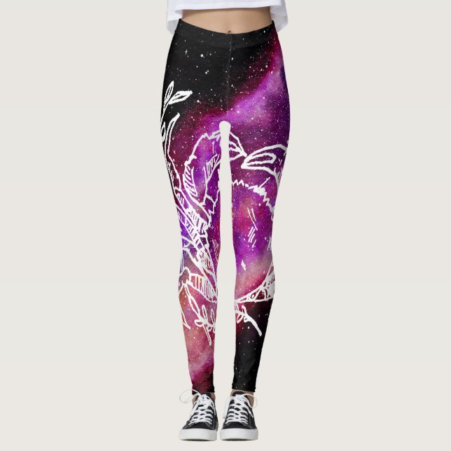 Galaxy Purple Cancer Constellation Zodiac Sign Leggings (Front)