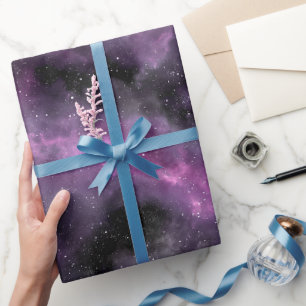 Galaxy Purple Nebula Space Black Abstract Pattern Wrapping Paper