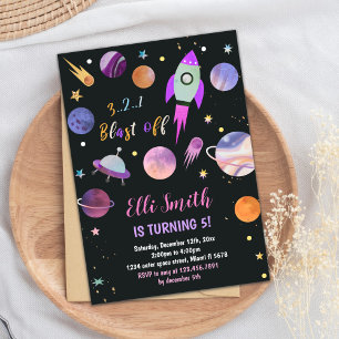Galaxy Purple Planets Birthday Invitation