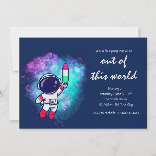 Galaxy Retro Astronaut Bomb Popsicle Invitation