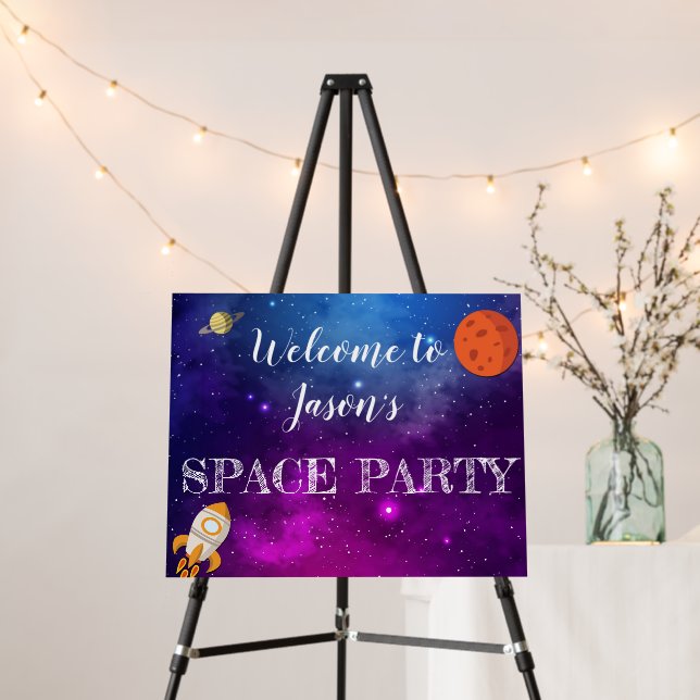 Galaxy Rocket Planets Theme Kids Birthday Welcome  Foam Board (In Situ (Stand))