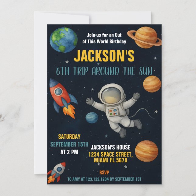 Galaxy Rocket Ship Party Invite (Front)