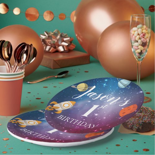 Galaxy Rocket Themed Kids 1st  Birthday Party Paper Plates