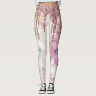 Galaxy Rose Gold Glitter Drips Elegant Design Leggings