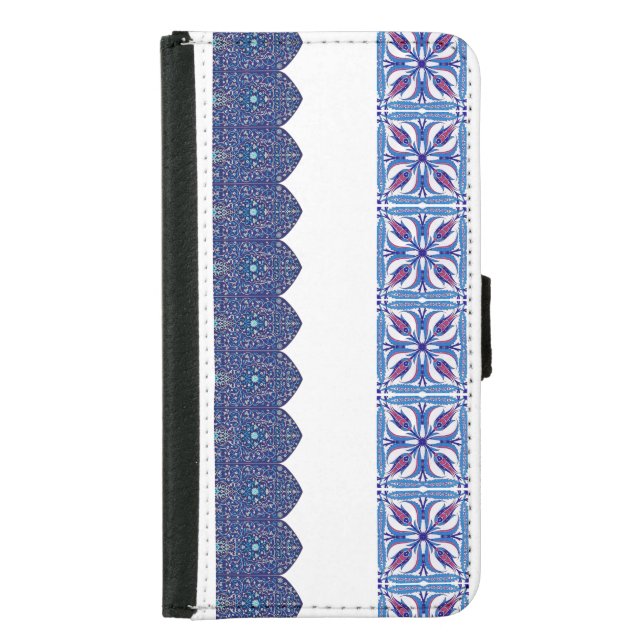 Galaxy S5 Wallet Case Turkish Ottoman Design Blue  (Front)